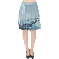 Mountain Covered Snow Mountains Clouds Fantasy Art Velvet High Waist Skirt by Cendanart