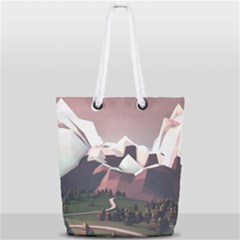 White And Brown Mountain Illustration Digital Art Full Print Rope Handle Tote (small) by Cendanart