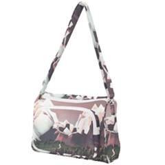 White And Brown Mountain Illustration Digital Art Front Pocket Crossbody Bag by Cendanart