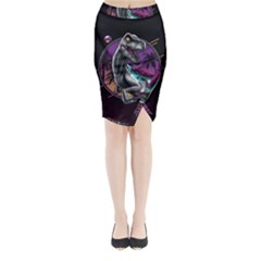 Style Dinosaur  80s Synth Retrowave Midi Wrap Pencil Skirt by Cendanart