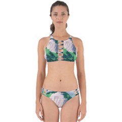 Green And White Polygonal Mountain Perfectly Cut Out Bikini Set by Cendanart
