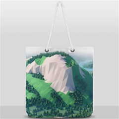 Green And White Polygonal Mountain Full Print Rope Handle Tote (large) by Cendanart