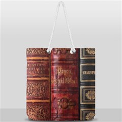Books Old Full Print Rope Handle Tote (large) by Cendanart