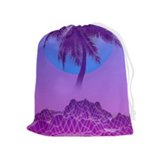 Palm Tree Vaporwave Synthwave Retro Style Drawstring Pouch (xl) by Cendanart
