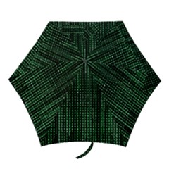 Green Matrix Code Illustration Digital Art Portrait Display Mini Folding Umbrellas by Cendanart