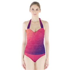 Color Triangle Geometric Textured Halter Swimsuit by Grandong