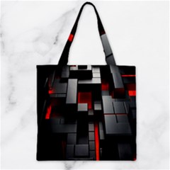 3d Back Red Abstract Pattern Zipper Grocery Tote Bag by Grandong