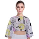Graphic Design Geometric Background Tie Back Butterfly Sleeve Chiffon Top View1