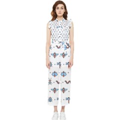 Insects Icons Square Seamless Pattern Women s Frill Top Chiffon Jumpsuit by Bedest