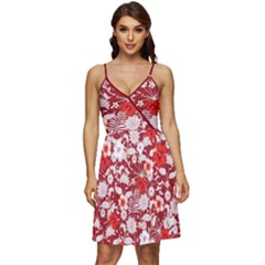 Hawaii Hibiscus Tropical Red & White V-neck Pocket Summer Dress  by CoolDesigns