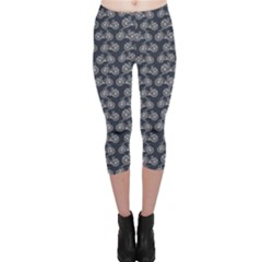 Blue Pattern With Outline Vintage Bicycles Capri Leggings by CoolDesigns