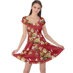 Red Vintage Peach Blossoms Cap Sleeve Dress by CoolDesigns