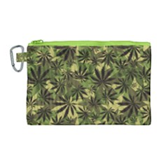 Dark Olive Green Cannabis Marijuana Leaf Canvas Cosmetic Bag by CoolDesigns