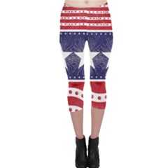 Us Stars Stripes Red Capri Leggings  by CoolDesigns