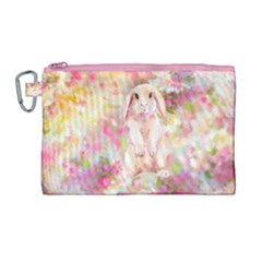 Pink & Yellow Floral Bunnies Rabbit Animal Print Canvas Cosmetic Bag by CoolDesigns