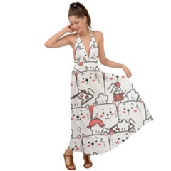 Cute Cat Chef Cooking Seamless Pattern Cartoon Backless Maxi Beach Dress by Bedest
