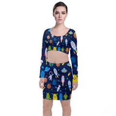 Big Set Cute Astronauts Space Planets Stars Aliens Rockets Ufo Constellations Satellite Moon Rover V Top And Skirt Sets by Bedest