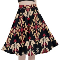 Vector Illustration Of Ukrainian Folk Seamless Pattern Ethnic Ornament Border Element Traditional A-line Full Circle Midi Skirt With Pocket by Bedest