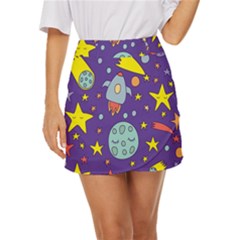Card With Lovely Planets Mini Front Wrap Skirt by Bedest