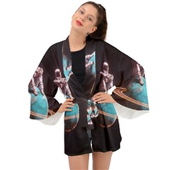 Stuck On Saturn Astronaut Planet Space Long Sleeve Kimono by Cendanart