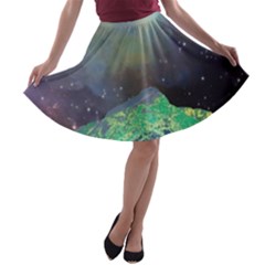 Psychedelic Universe Color Moon Planet Space A-line Skater Skirt by Cendanart