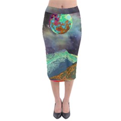 Psychedelic Universe Color Moon Planet Space Midi Pencil Skirt by Cendanart