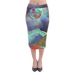 Psychedelic Universe Color Moon Planet Space Velvet Midi Pencil Skirt by Cendanart