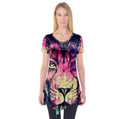 Psychedelic Lion Short Sleeve Tunic  by Cendanart