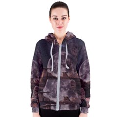 In The Cosmos Moon Sci-fi Space Sky Women s Zipper Hoodie by Cendanart