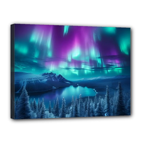 Lake Aurora Borealis Canvas 16  X 12  (stretched) by Ndabl3x