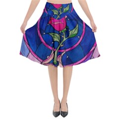 Enchanted Rose Stained Glass Flared Midi Skirt by Cendanart