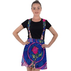 Enchanted Rose Stained Glass Velvet Suspender Skater Skirt by Cendanart