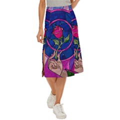 Enchanted Rose Stained Glass Midi Panel Skirt by Cendanart
