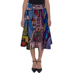 Castle Building Stained Glass Perfect Length Midi Skirt by Cendanart