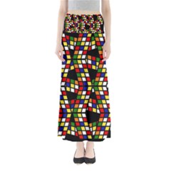 Graphic Pattern Rubiks Cube Full Length Maxi Skirt by Cendanart