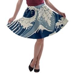 Japanese Wave Pattern A-line Skater Skirt by Cendanart