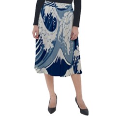 Japanese Wave Pattern Classic Velour Midi Skirt  by Cendanart