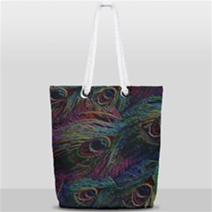 Peacock Feather Paradise Full Print Rope Handle Tote (small) by Cendanart