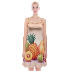 Fruit Pattern Apple Abstract Food Spaghetti Strap Velvet Dress by Proyonanggan