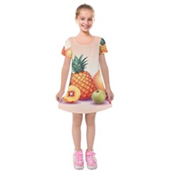 Fruit Pattern Apple Abstract Food Kids  Short Sleeve Velvet Dress by Proyonanggan