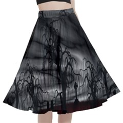Grave Yard Dark Fantasy Trees A-line Full Circle Midi Skirt With Pocket by Cemarart
