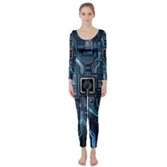 Circuit Board Motherboard Long Sleeve Catsuit by Cemarart