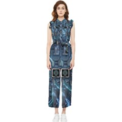 Circuit Board Motherboard Women s Frill Top Chiffon Jumpsuit by Cemarart