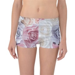 Pastel Rose Flower Blue Pink White Reversible Boyleg Bikini Bottoms by Cemarart
