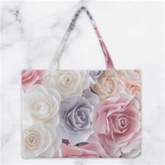 Pastel Rose Flower Blue Pink White Medium Tote Bag by Cemarart
