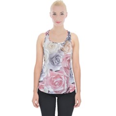 Pastel Rose Flower Blue Pink White Piece Up Tank Top by Cemarart