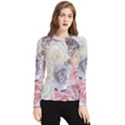 Pastel Rose Flower Blue Pink White Women s Long Sleeve Rash Guard View1