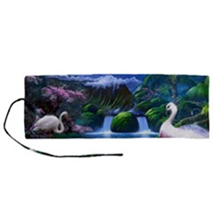 Flamingo Paradise Scenic Bird Fantasy Moon Paradise Waterfall Magical Nature Roll Up Canvas Pencil Holder (m) by Ndabl3x
