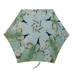 Couple Peacock Bird Spring White Blue Art Magnolia Fantasy Flower Mini Folding Umbrellas by Ndabl3x