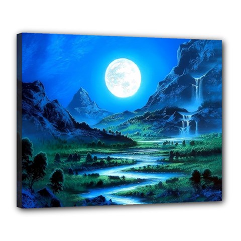 Bright Full Moon Painting Landscapes Scenery Nature Canvas 20  X 16  (stretched) by Ndabl3x